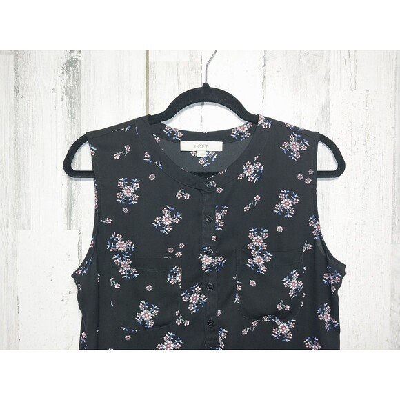 Loft Size Medium Black Floral Women's Sleeveless Beautiful Tank Top Blouse - Picture 3 of 7